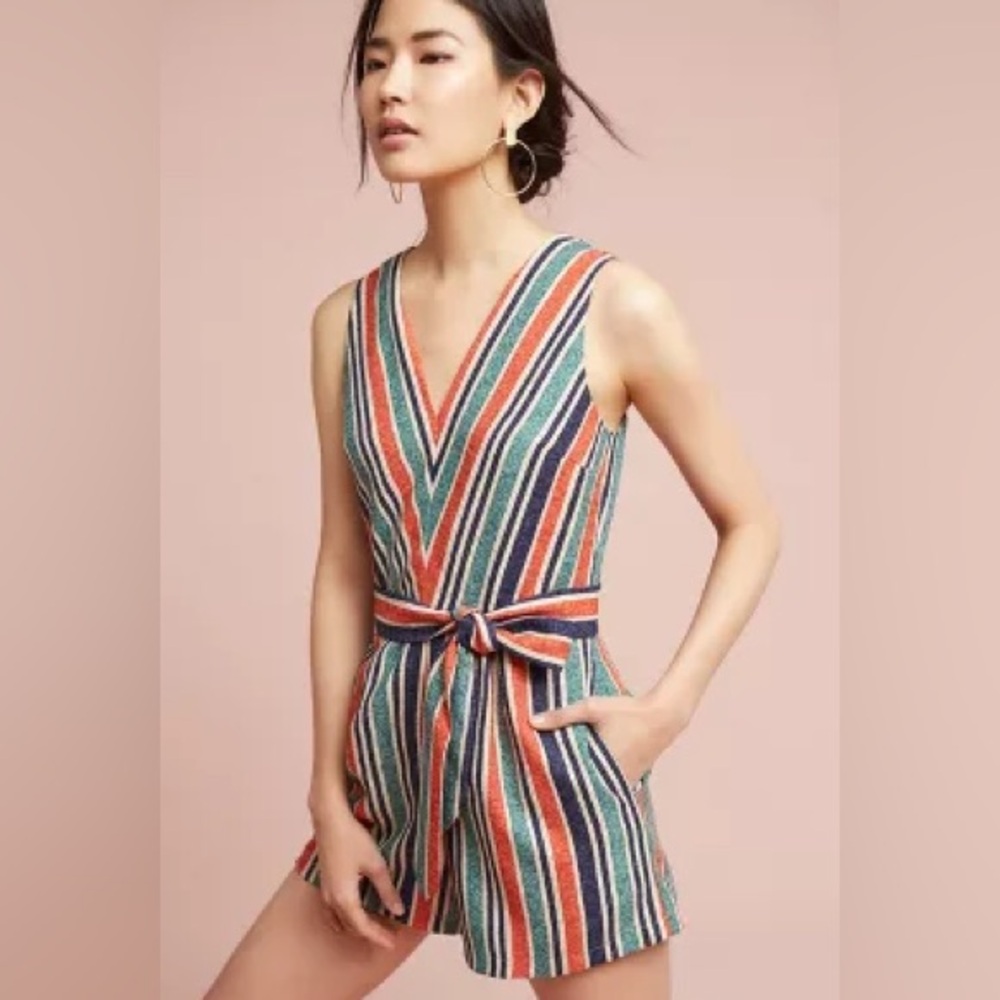 Striped romper with tie waist